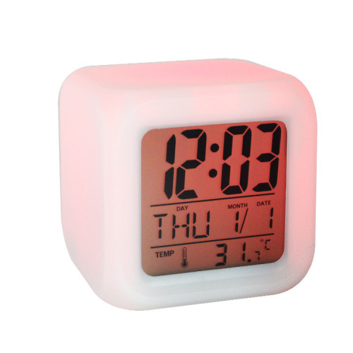 Cube White LED Color Changing Alarm Clock